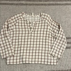 Quincy Mae Plaid Kids Shirt in Brown and Cream